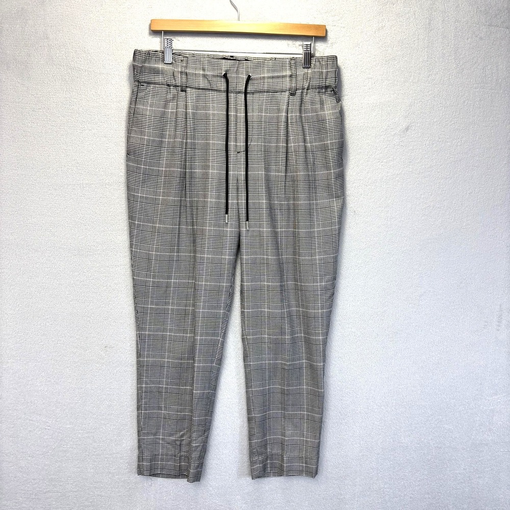 ATM Cropped‎ Houndstooth Tartan Glen Plaid Pants Womens Medium M Gray Elastic